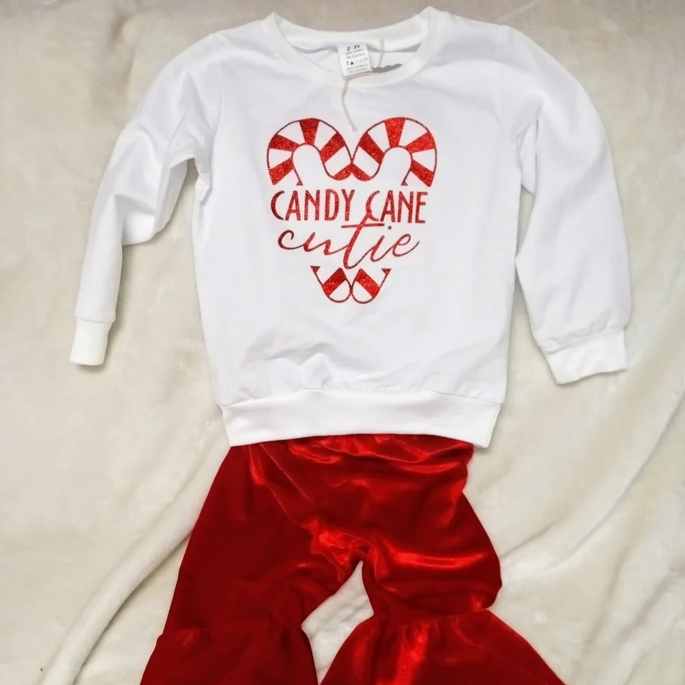 NWT Candy Cane Cutie White Sweatshirt and Pants Set